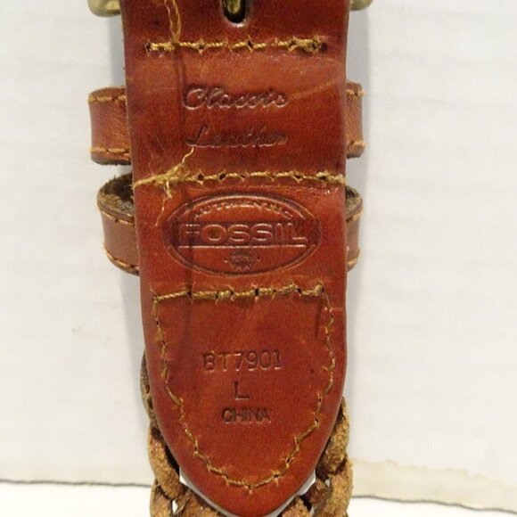 Fossil Brown Leather Woven Novelty Braided Belt Sz L Classic - Picture 4 of 4